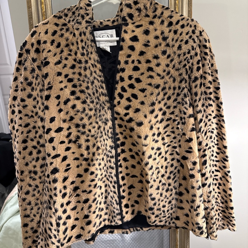 Oscar de la Renta Leopard Print Teddy Jacket
